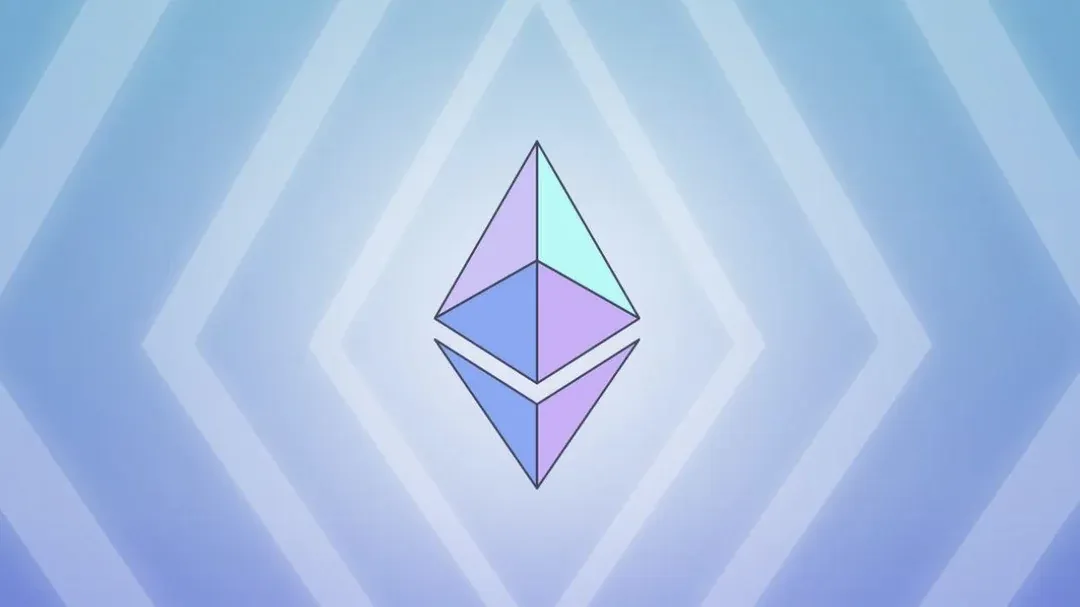Ethereum diamond logo on layered gradient background, used to illustrate the 2014 Ethereum crowdsale section